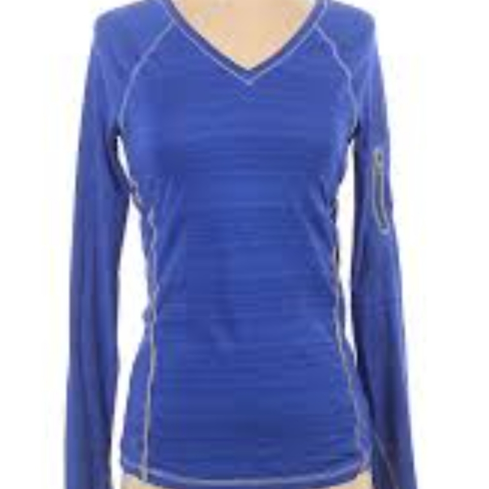 Athleta XL Running V Neck Reflective Long Sleeve Zipper Pocket Shirt
